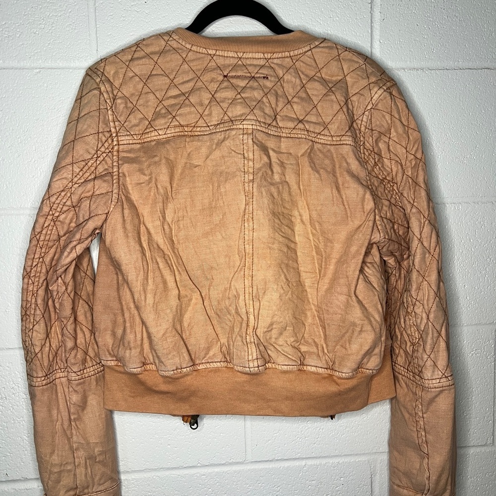 Anthropologie Hei Hei Itinerary Bomber Jacket Women's M peach Linen Blend Quilt - Picture 4 of 7